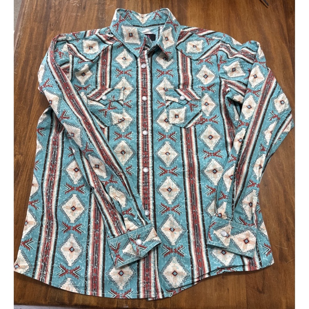 Rock n Roll Cowgirl Aztec Pearl Snap Long Sleeve Shirt Girl's Size L